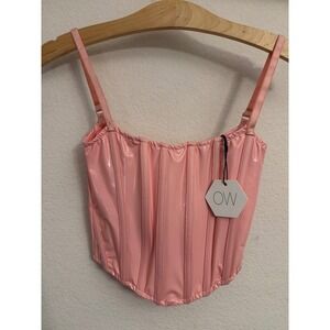 NWT OW Cotton Candy Corset Top Pink Dreams Patent Leather Style Strappy Crop 4